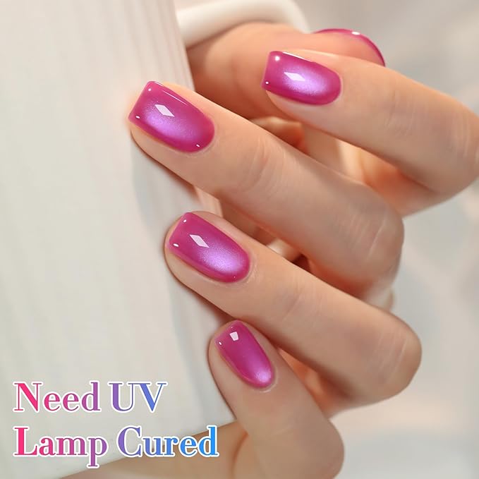 Double Rhythm 0.5 OZ Cat Eye Gel Polish with Magnet 15ML Same Color Same Bottle Holographic Glitter Shimmer Translucent Jelly Color Magnetic Polish (Glass Purple-MC1244)