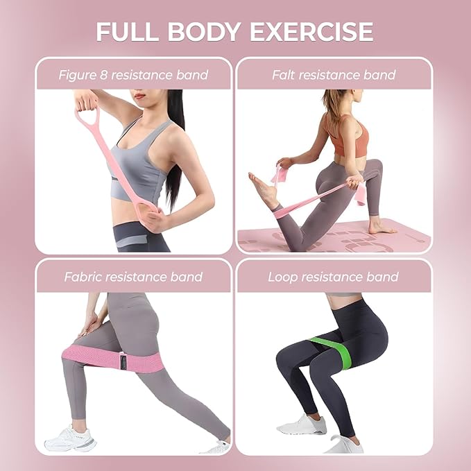 Resistance Band Set for Women, Loop Fabric Resistance Bands for Working Out, Figure 8 Resistance Band for Back, Flat Bands for Exercise for Physical Therapy, Strength Training