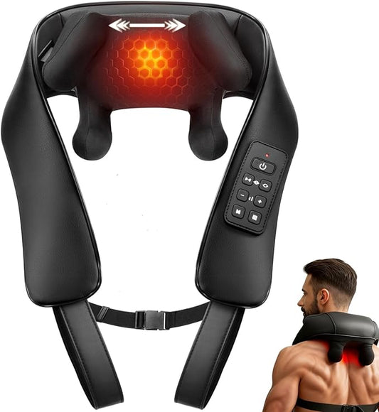 Cordless Neck and Back Massager with Heat, Upgarded Adjustable Width Electric Deep Tissue 4D Kneading Massage, Shiatsu Shoulder Massage Pillow for Body Muscle Pain Relief, Gifts for Mom Dad