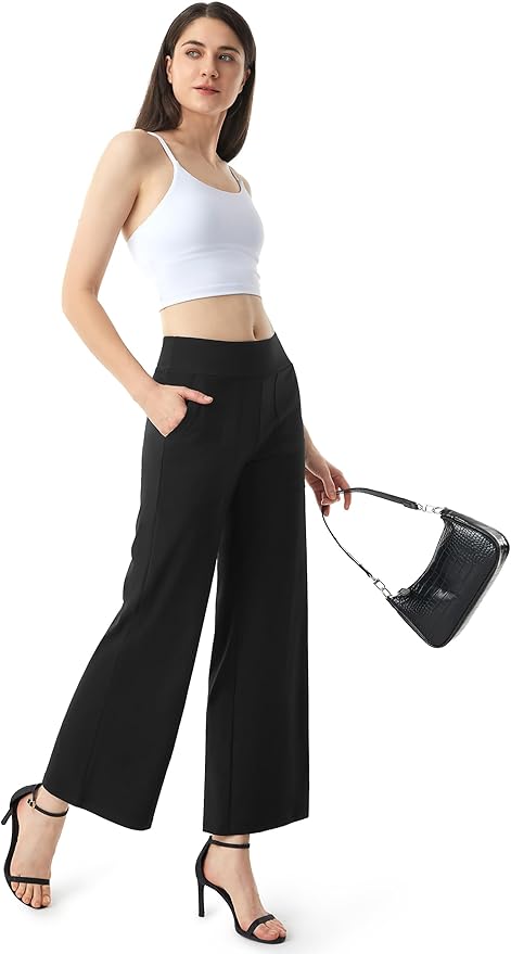 AFITNE Womens Wide Leg Yoga Pants with Pockets High Waist Stretch Dress Casual Pants Loose Lounge Sweatpants 28"/30"/32"