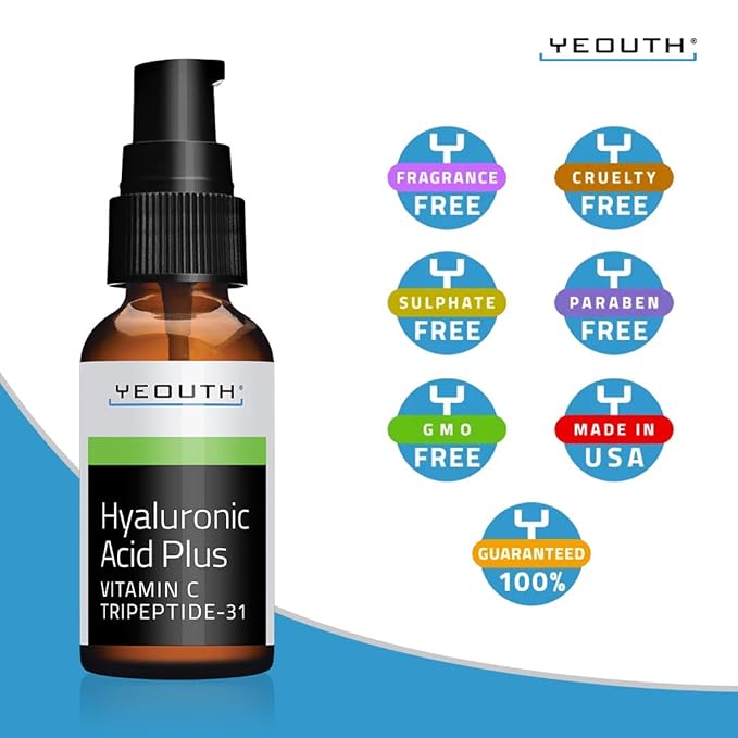 YEOUTH Hyaluronic Acid Serum for Face with Vitamin C, Hydrating Face Serum or Women & Men, Minimize the Look of Wrinkles, Patchy & Dull Skin 1oz
