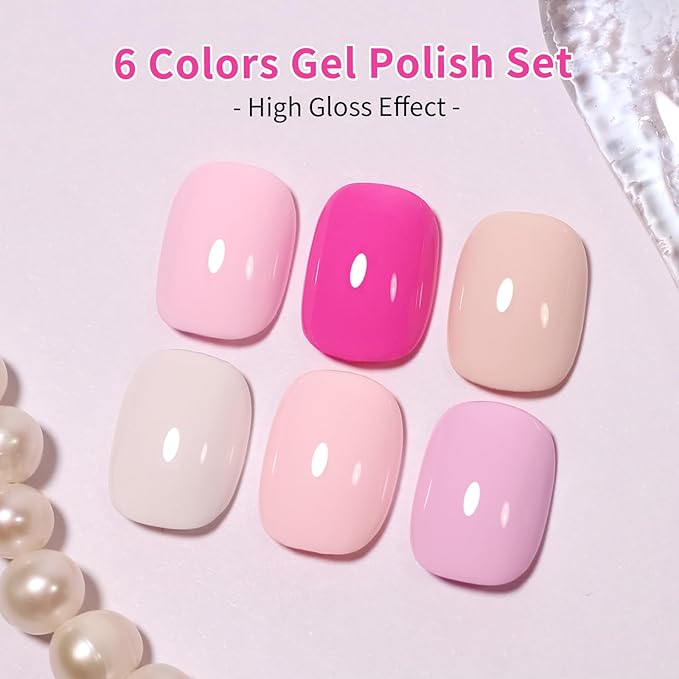 10ml Hema Free Gel Nail Polish Set, Light Pink 6 Colors Gel Polish Kit Nude Pink Manicure Gift for Women Girls
