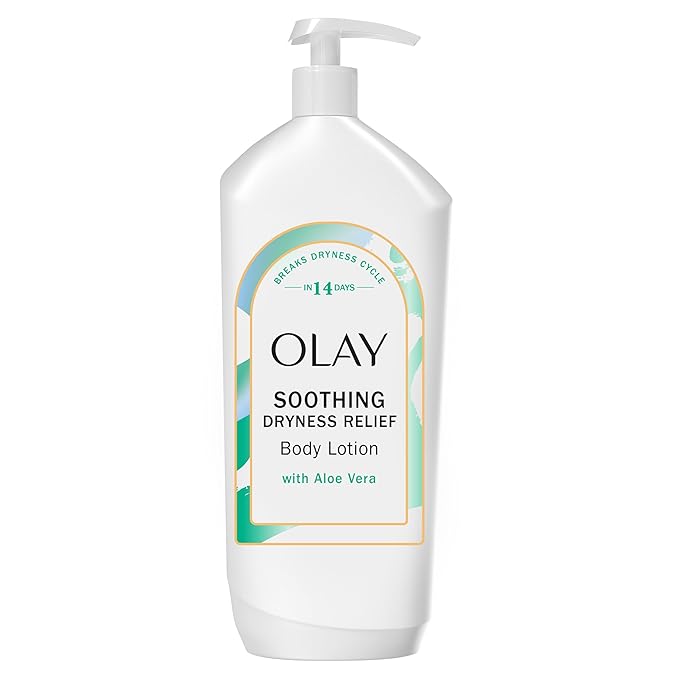 Olay Body Lotion for Women, Soothing Dryness Relief, 24hr Moisturizing & Deep Hydration, Absorbs Instantly, Penetrating Vitamin B3 Complex, For All Skin Types, Aloe Vera Scent, 18 fl oz