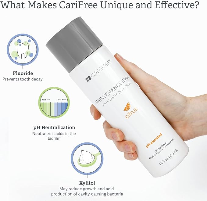 CariFree Maintenance Rinse, Citrus Flavored, Anti-Cavity Fluoride Mouthwash, Dentist Recommended, Prevents Oral Decay, Freshens Breath, Alcohol-Free, Neutralizes pH (16 Fl Oz (Pack of 4)