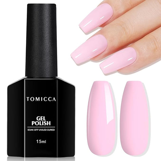 TOMICCA Gel Nail Polish - Baby Pink UV Light Gel Polish for DIY Spring Summer Manicure