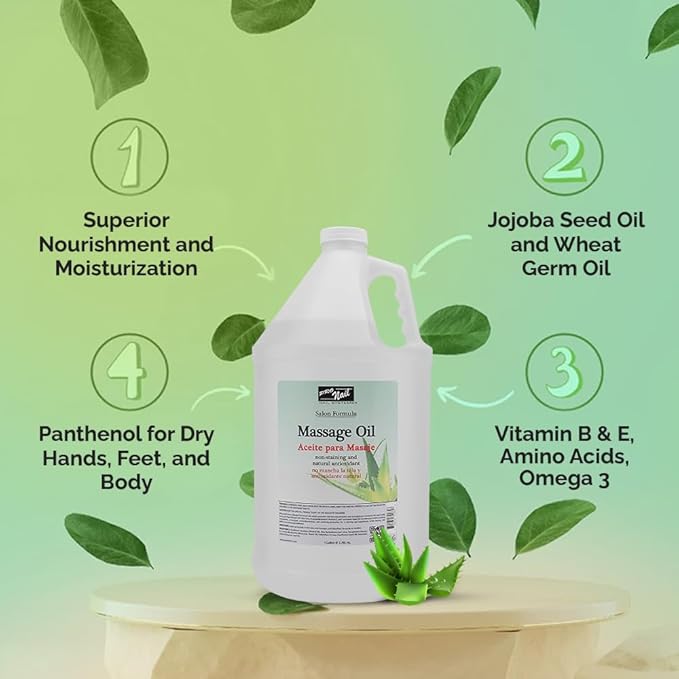 PRONAIL - Massage Oil, Aloe Vera, 128 Oz - Professional Full Body Massage Therapy, Manicure, Pedicure - Relax Sore Muscles and Repair Dry Skin, Enhanced with High Absorption Oils and Vitamin E