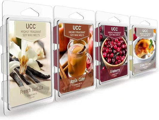 UCC Wax Melts with Strong Fragrance, Long Lasting Premium Plant Based Natural Soy Scented Melts Cubes, Wax Melts Tarts, Colored Wax Melt - 4 Pack