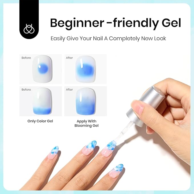 Beetles Blooming Gel Nail Polish HEMA Free, Blossom Gel Polish 1 Pcs 20ml with Nail Brush for Spreading Effect Marble Natural Stone Watercolor Floral Soak off U v DIY Nails Gifts for Women