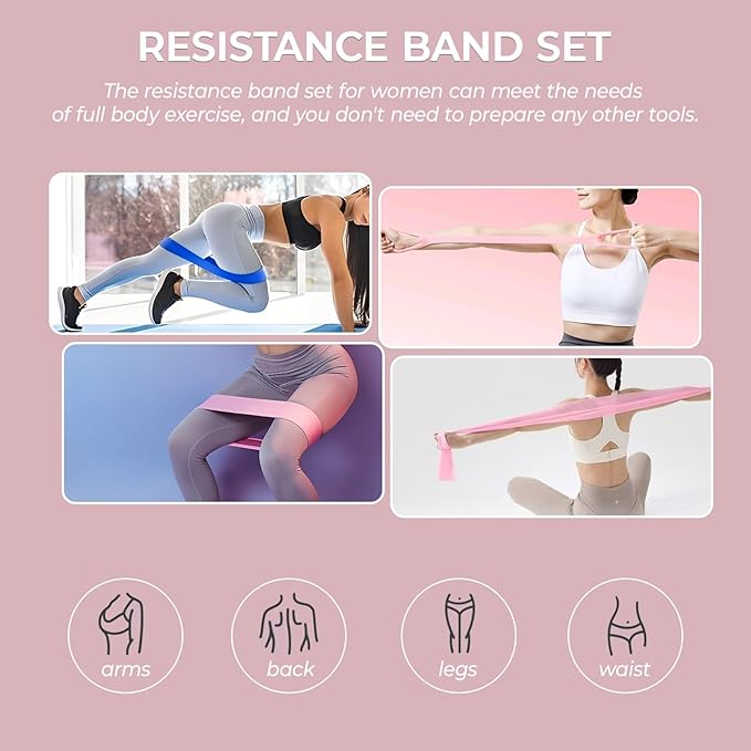 Resistance Band Set for Women, Loop Fabric Resistance Bands for Working Out, Figure 8 Resistance Band for Back, Flat Bands for Exercise for Physical Therapy, Strength Training