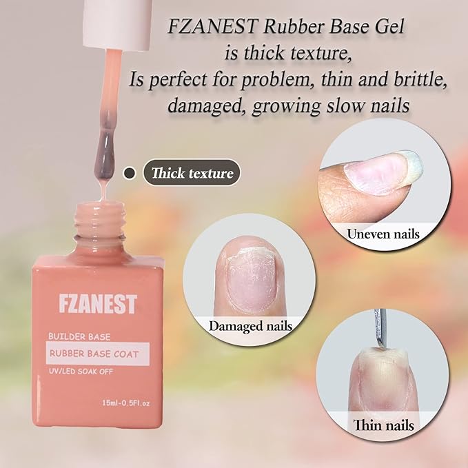 FZANEST Nude Builder Gel For Nails and Diamond Top Coat Set,Natural Base Color Rubber Base Gel Polish High Shine Finish Kit,Self-leveling Nail Structure Extension Gel No Wipe Top