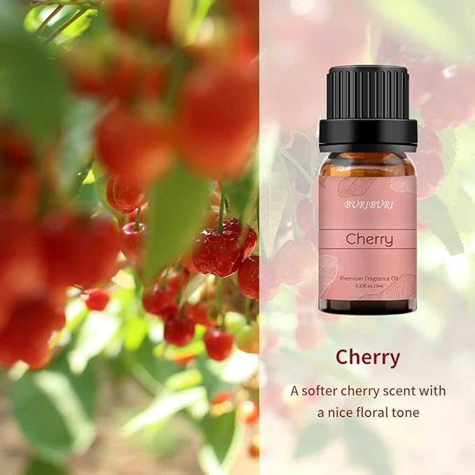 BURIBURI Cherry Fragrance Oil, Premium Grade Cherry Scented Oil 10ml Essential Oil for Diffusers, Candle Making