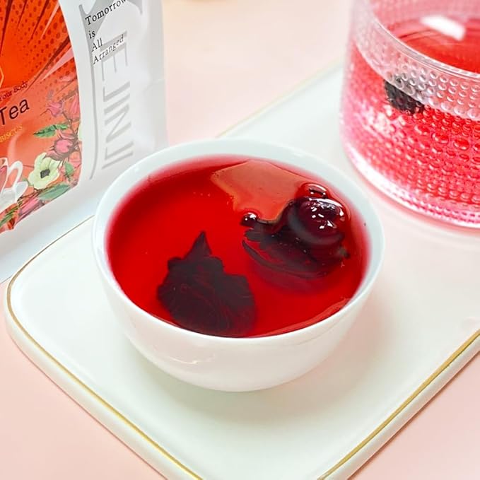 XIEJINJI Hibiscus Tea, Natural Dried Hibiscus Flowers, Herbal Tea, 3.5oz/100g Refreshing Tart Flavor, Caffeine Free, Resealable Bag