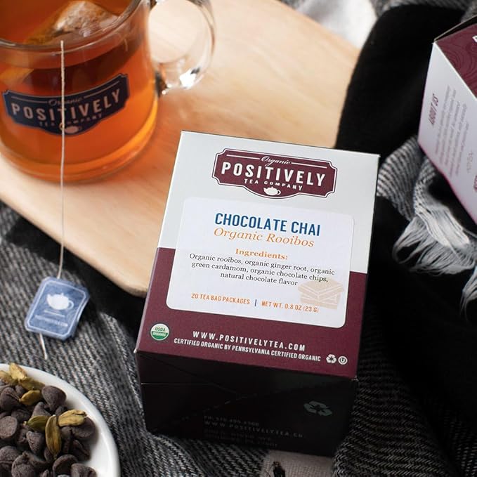 Organic Positively Tea Company, Rooibos Chocolate Chai Tea Bags, 20 Count