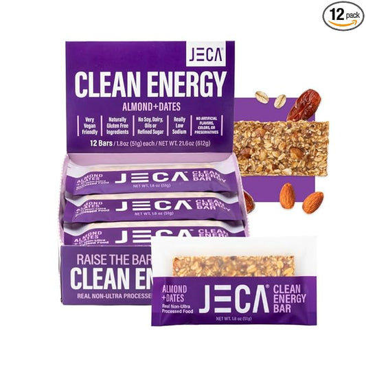 JECA® Almond Dates Energy Bars - Plant-Based Snack with Oats, Almonds, Dates, Peanuts, & Organic Agave Nectar - Vegan, Gluten-Free, Non-GMO - Natural Ingredients - Chewy Texture - 1.8 oz, 12-Pack