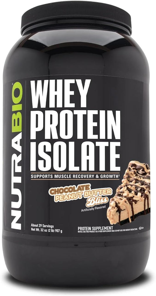 NutraBio 100% Whey Protein Isolate Protein Powder, 25g Protein with Complete Amino Acid Profile, Non-GMO, Soy & Gluten Free, Low Carb, Low Calorie Whey Protein Powder, Chocolate Peanut Butter, 2 Lbs