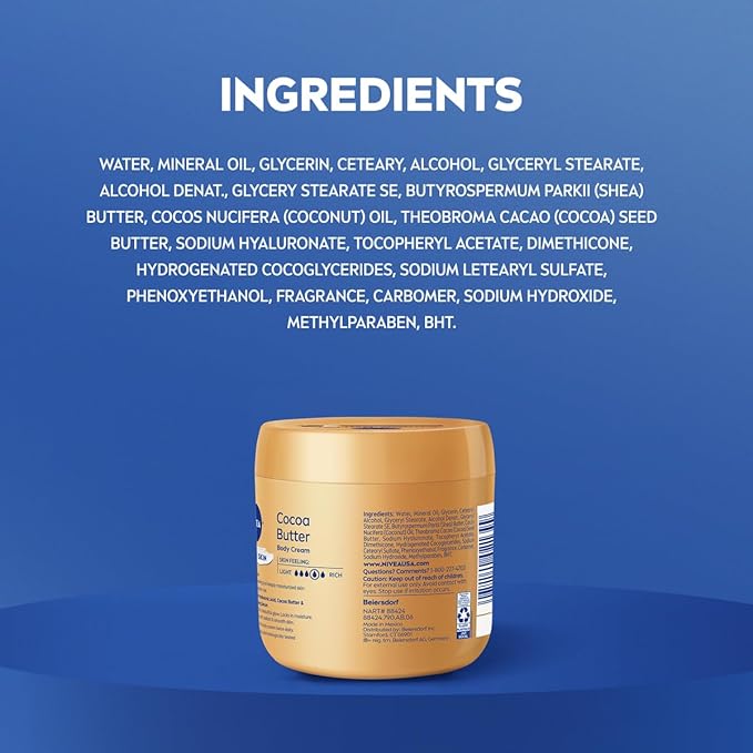NIVEA Cocoa Butter Body Cream with Deep Nourishing Serum, Cocoa Butter Cream for Dry Skin, 16 Ounce Jar
