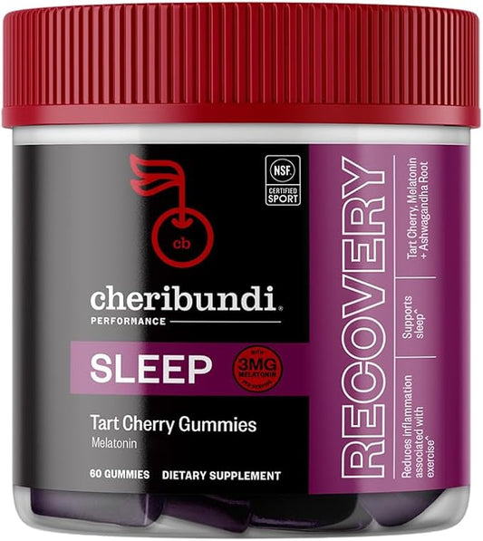 Cheribundi Tart Cherry Gummies Sleep | Performance for Maximum Recovery with 25 Tart Cherries | Powerful Antioxidant Support, Non-GMO, Gluten-Free, Vegan | 20 Calories per Serving | 60 Count