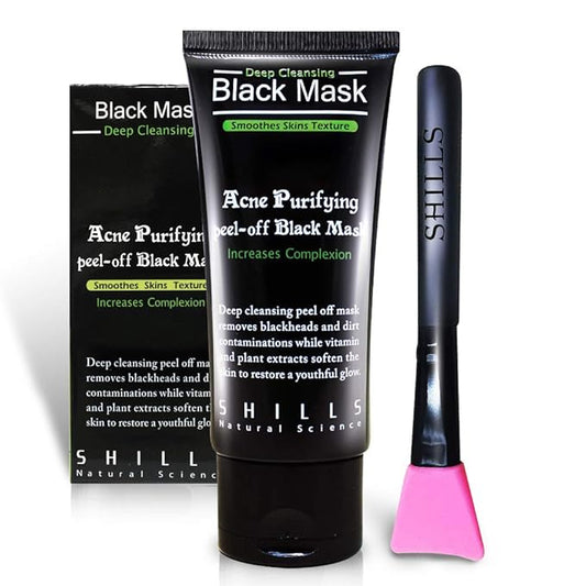 SHILLS Charcoal Face Mask, Peel Off Mask, Charcoal, Deep Cleansing, Purifying, Activated Mask with Brush