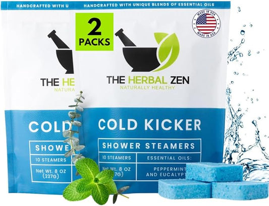 Cold Kicker Shower Steamers Aromatherapy, Eucalyptus Shower Steamer, Shower Bombs Made in The USA, Menthol Shower Steamer, Self Care Gifts, Christmas Gifts, Shower Steamers for Women and Men