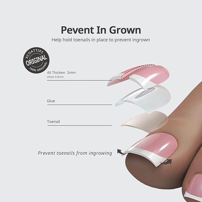 BTArtboxnails XCOATTIPS Toe Nail Tips - Lamp-Curable Real Square Nude Press On Toenails for Women, 150 Soak Off French Tip Toe Nail Extensions in 15 Sizes, Builder Gel & Top Coat Required