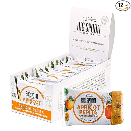 Big Spoon Roasters Apricot Pepita Nut Butter Bars - Low Carb, High Protein Bars w/Pea Protein - Vegan Snacks w/Peanut & Almond Butter - Gluten-free, Soy-free, & Lean Protein - 1.76 Ounce - 12 Pack