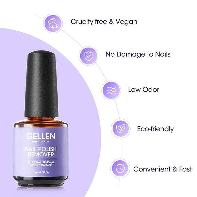 Gellen 2 Pcs Gel Polish Remover Kit with Nail File and Cuticle Pusher - Easily Remove Gel Nail Polish in 2-5 Minutes