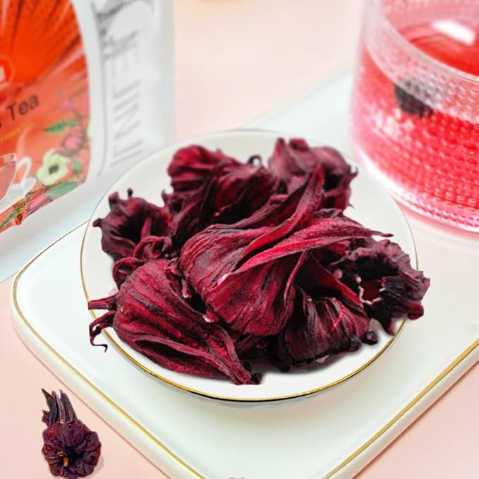 XIEJINJI Hibiscus Tea, Natural Dried Hibiscus Flowers, Herbal Tea, 3.5oz/100g Refreshing Tart Flavor, Caffeine Free, Resealable Bag