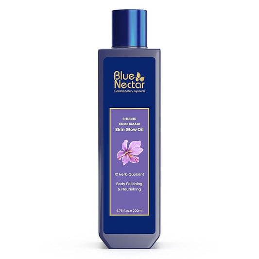 Blue Nectar Kumkumadi Body Oil for Glowing Skin | Moisturizing Body Oil for Dry Skin with Relaxing Aroma | Plant Based Body Oil for Women & Men (12 Herbs, 6.76 fl oz)