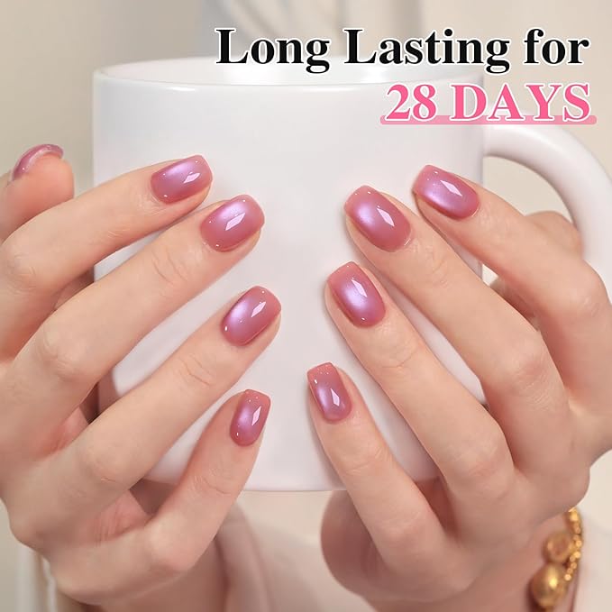 Double Rhythm Jelly Glass Cat Eye Gel Polish with Magnet 15ML Holographic Glitter Shimmer Translucent Sheer Color Magnetic Nail Polish Salon DIY at Home (Grape Lavender-MC1242)