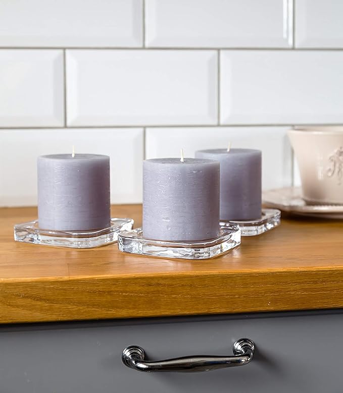 Set of 3 Pillar Candles 3" x 3" Unscented Handpoured Weddings, Home Decoration, Restaurants, Spa, Church Smokeless Cotton Wick - Grey