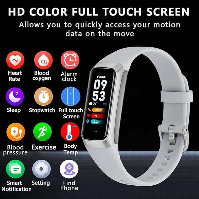 Fitness Tracker Activity Tracker 1.10''AMOLED Touch Color Screen,Smart Watch with 24/7 Blood Oxygen Heart Rate,Sleep Monitor,IP68 Waterproof,Step Counter Health for Women Men (Gray)