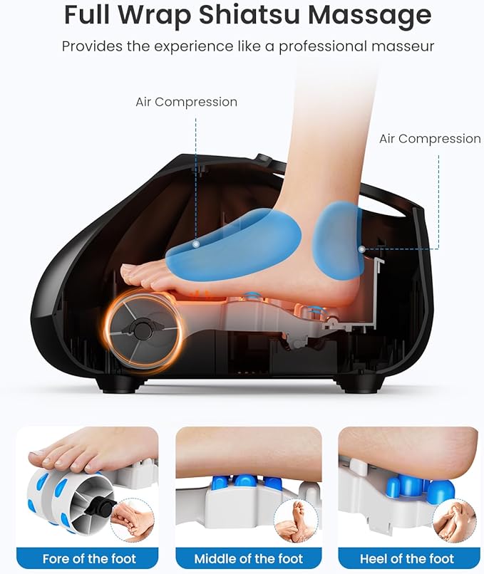 RENPHO Foot Massager Machine with Heat [2025 Upgraded], Shiatsu Foot Massager for Plantar Fasciitis, Birthday Gifts for Women, Wireless Control, Up to Size 14, BK