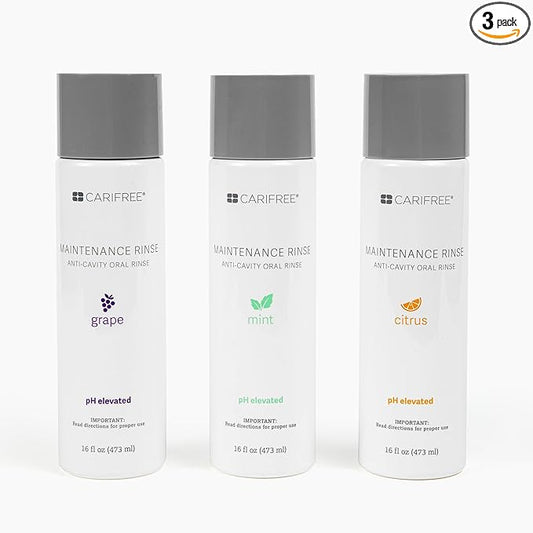 CariFree Maintenance Rinse, Variety Pack with 3 Flavors (Mint, Citrus, Grape), Fluoride & Xylitol Mouthwash, Dentist Recommended, Anti-Cavity Oral Care, Neutralizes pH, Dentist Developed