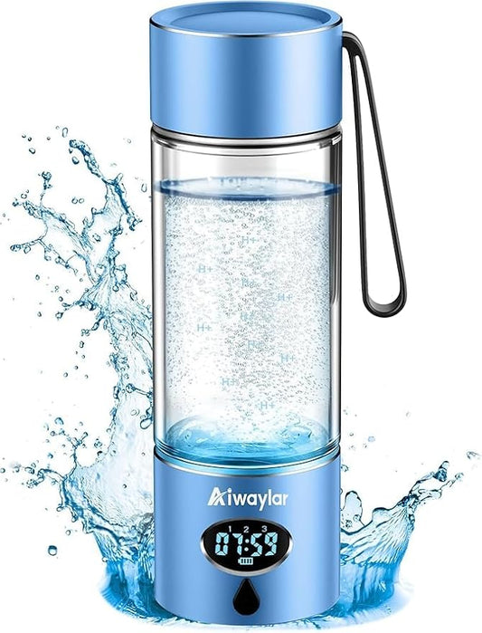 Hydrogen Water Bottle - Portable, Rechargeable, LED Timer,3 Work Mode, Aluminum and Glass,360ML,Hydrogen Water Ionizer Machine with PEM/SPE Technology, Suitable for Office,Home,Gym Outdoor