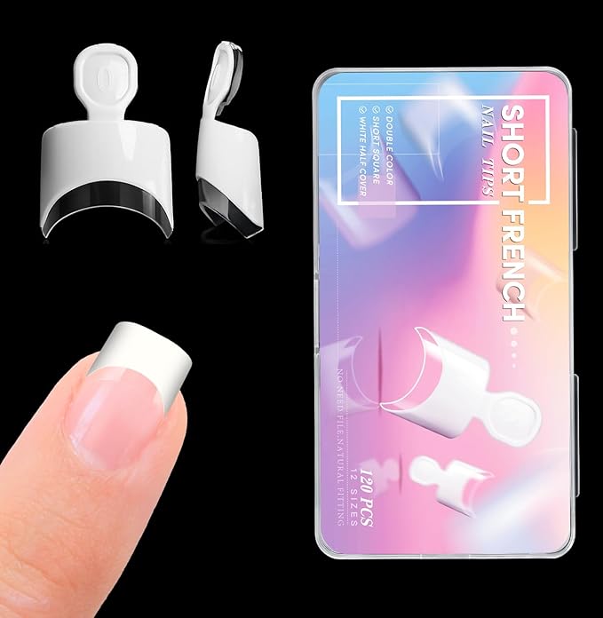 Krofaue French Nail Tips - 120PCS Acrylic White Fake Nails Art Tips 12 Sizes Half Cover False Nails Wrap Edge Square Nails with Case for DIY Nail Extensions