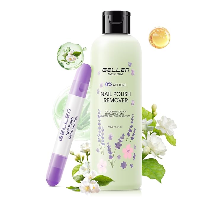 Gellen Professional Jasmine Scent Nail Polish Remover with Corrector Pen Kit, 280ml Gentle & Non-Drying Formula with Aloe & Vitamin E, Precision Cleaning Pen with Refill Tips for Nail Art