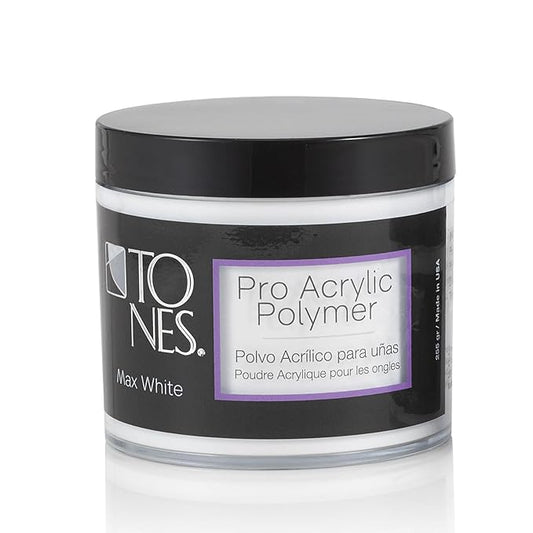 Tones Pro Acrylic Nail Powder, Max White (Creamy, Soft Off-White), (8.5 Fl Oz) - Long-Lasting & Non-Yellowing Polymer for Salon Quality Nail Extensions & 3D Art