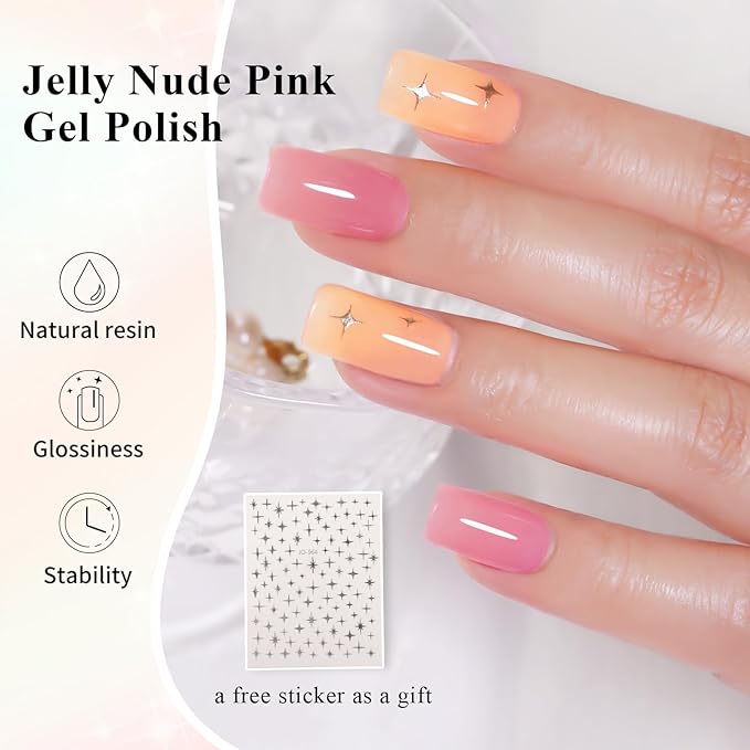 10ml Hema Free Gel Nail Polish Set, 6 Colors Transparent Jelly Gel Polish Kit Sheer Nude Milky White Pink Beige Coral Gift for Art DIY and Salon