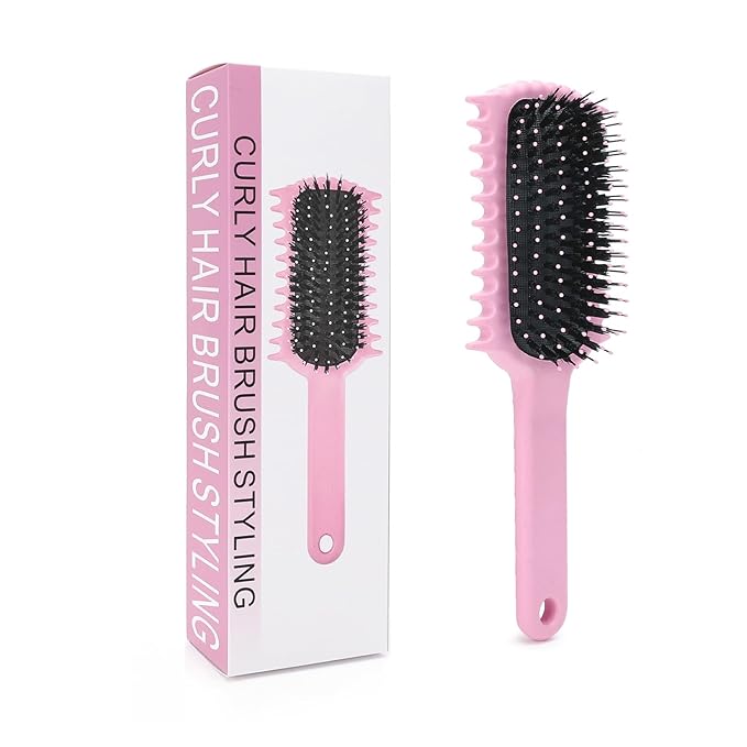 Curly Hair Brush, Volume Curl Defining Brush for Detangling Shaping and Styling Women's Curls, Reduce Pulling (Pink)