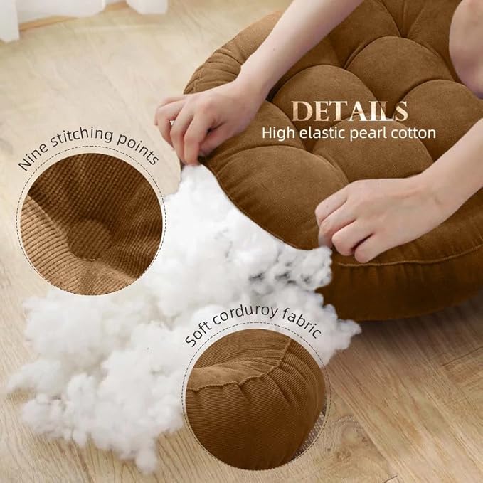 Meditation Floor Pillow Set of 2 Large Round Floor Cushions for Adults Tufted Corduroy Floor Seat Pillows Cushion for Living Room,Dark Grey 16.5" Lx16.5 Wx3 H