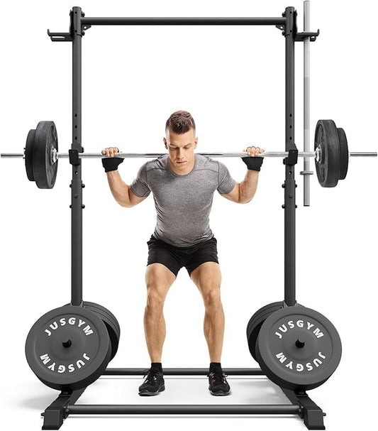 Squat Rack with Pull Up Bar, Heavy Duty 600LBS Weight Capacity Squat Rack for Home Gym, Adjustable Multi-Functional Power Racks Strength Training Fitness Equipment