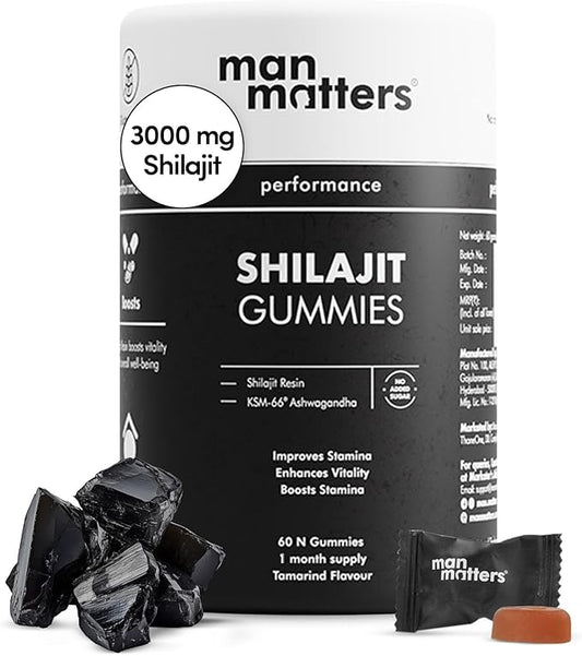 Man Matters Himalayan Shilajit Gummies I Lab Tested I No Added Sugar I Ashwagandha, Gokshura| 75% + Fulvic Acid & 85+ Trace Minerals I Shilajit for Men I Non-GMO I 100% Natural & Organic I 60 Gummy