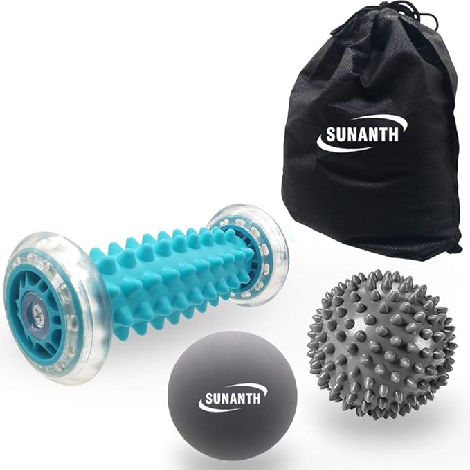 Foot Massager Roller,Massage Lacrosse Ball,Spiky Ball Therapy Set for Relieve Plantar Fasciitis,Heel & Foot Arch Pain and Deep Tissue Massage