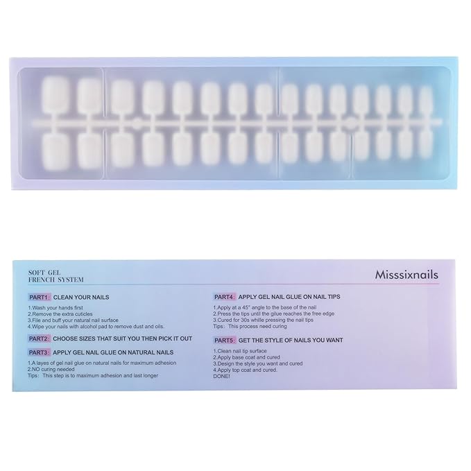 Misssixnails White French Gel Nail Tips, 150Pcs Soft Gel French Tip Press on Nails, Short Square Pre-shaped False Nails, No Need to File Fake Nails for Nail Art DIY