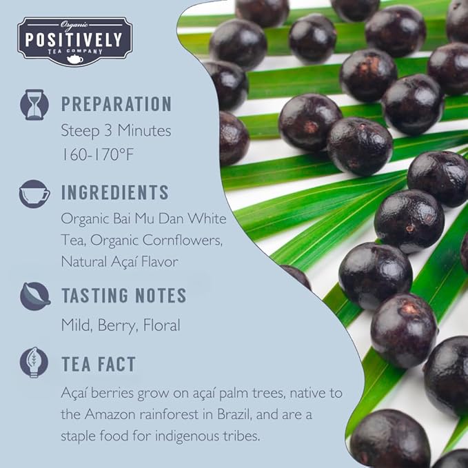 Organic Positively Tea Company, Açaí White Tea, Loose Leaf, 16 Ounce