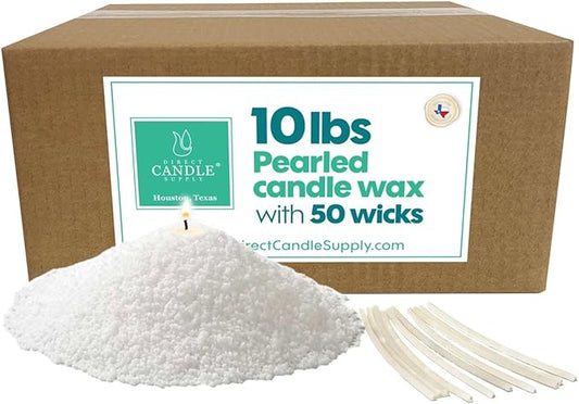 Snow Pearled Candle with Wicks | Sand Candle Wax kit | 10lbs of Candle Sand with 50 Wicks Included | Unscented Powder Candles for Candle Making, Weddings, and Parties