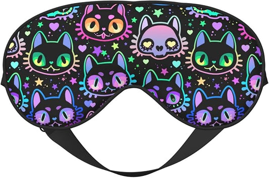 Sleep Eye Mask Cute Bright Neon Cat Sleep Mask for Women Men Comfortable Eye Mask with Adjustable Strap Soft Eye Cover Blindfold for Travel Yoga Nap Shift Work