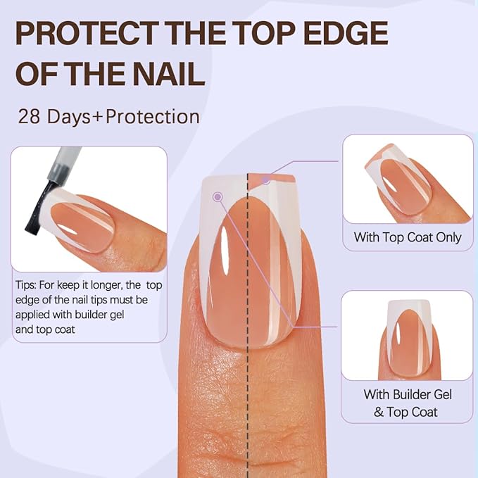 Misssix XBASICTIPS Deep French Gel Nail Tips, 150Pcs Soft Gel French Tip Press on Nails Brown, Short Square Pre-shaped False Nails, No Need to File Fake Nails for Nail Art DIY