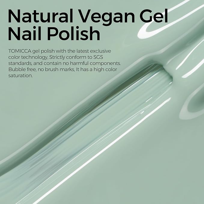 TOMICCA Sage Green Gel Polish, Emerald Olive Green Nail Polish, Soak Off UV Cure Eucalyptus Pastel Gel Polish for Nail Art Manicure Salon DIY