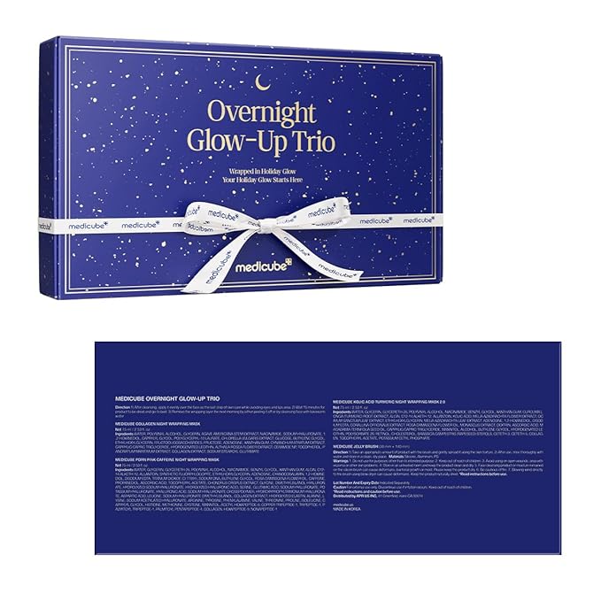 medicube Overnight Glow-Up Trio | Amazon Exclusive Holiday Overnight Wrapping Peel Off Mask | Collagen, Turmeric & PDRN | Perfect for Holiday Gifting & Self-Care | Korean Skincare for Women & Men